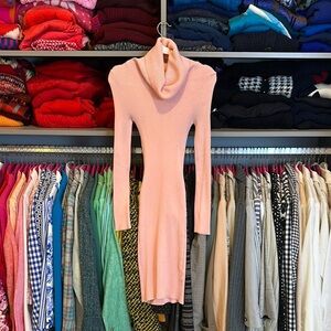 American Knit pink long sleeve turtleneck ribbed stretchy dress size XS